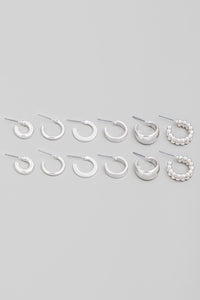 Hoop Earrings Set - Silver