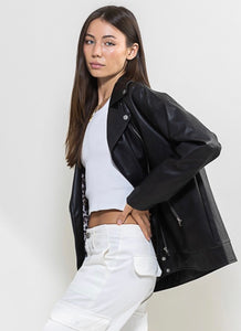 The Porsha Oversized Leather Jacket - Black