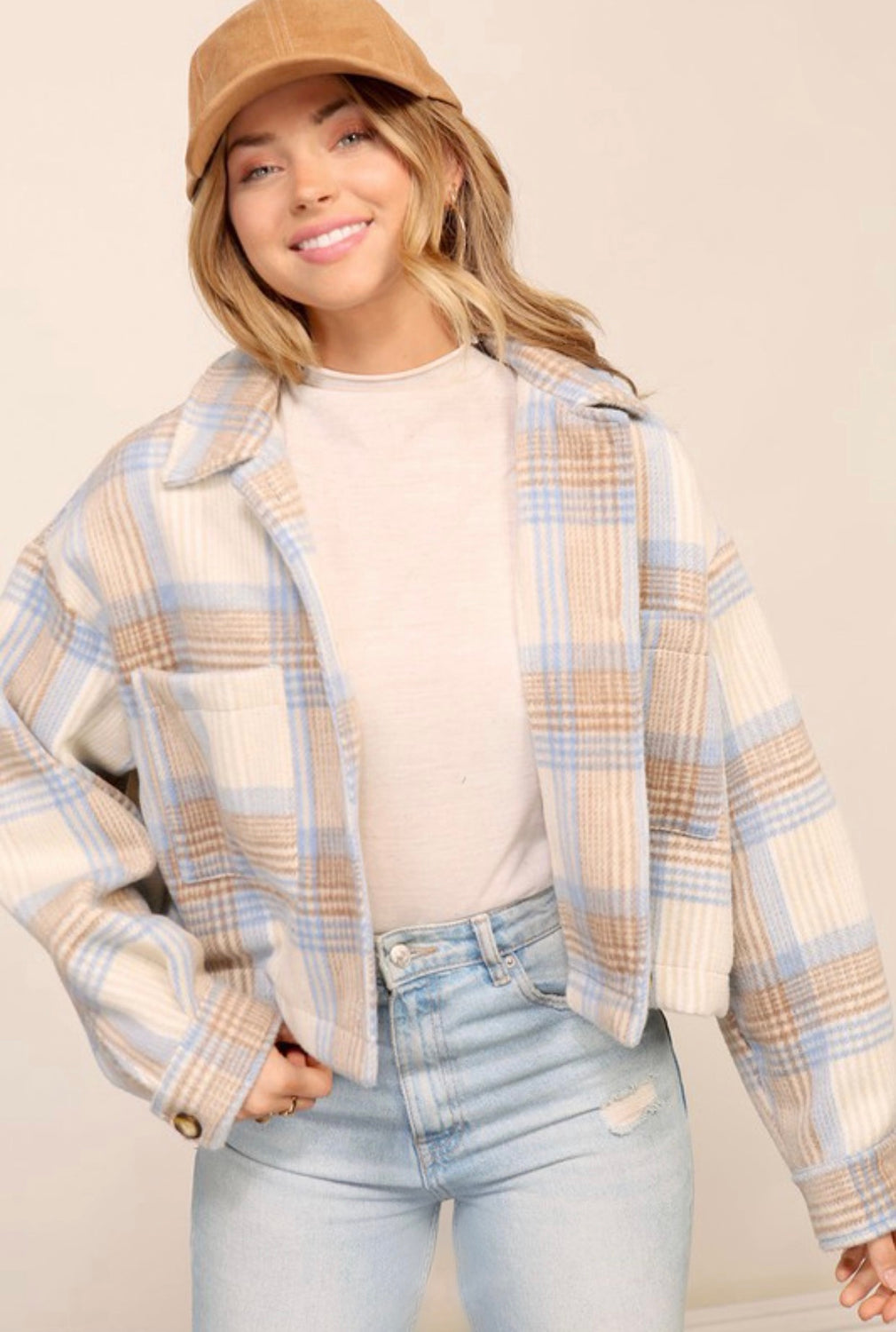 All The Feels Flannel - Taupe/Blue