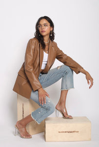 Made For You Leather Blazer - Camel
