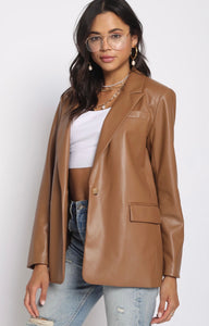 Made For You Leather Blazer - Camel